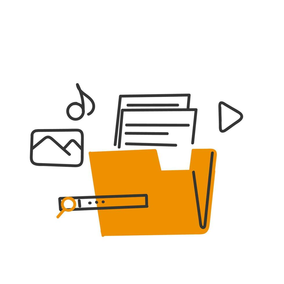 hand drawn doodle search file on folder illustration vector