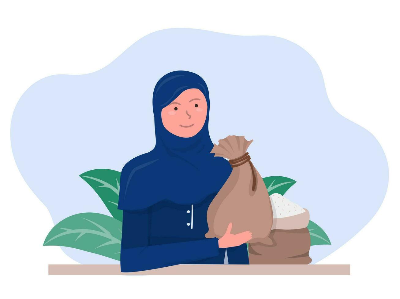 contento mujer musulmán retrato personas dando donación zakat en Ramadán y caridad plano estilo vector ilustración