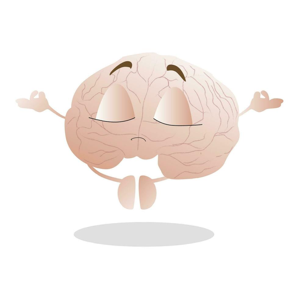 mascota cerebro haciendo meditación. sensación calma y pacífico. mente concentración y consciencia, vector cerebro meditar, meditación para mente zen ilustración. ejercicio para claro pensar y mental relajarse