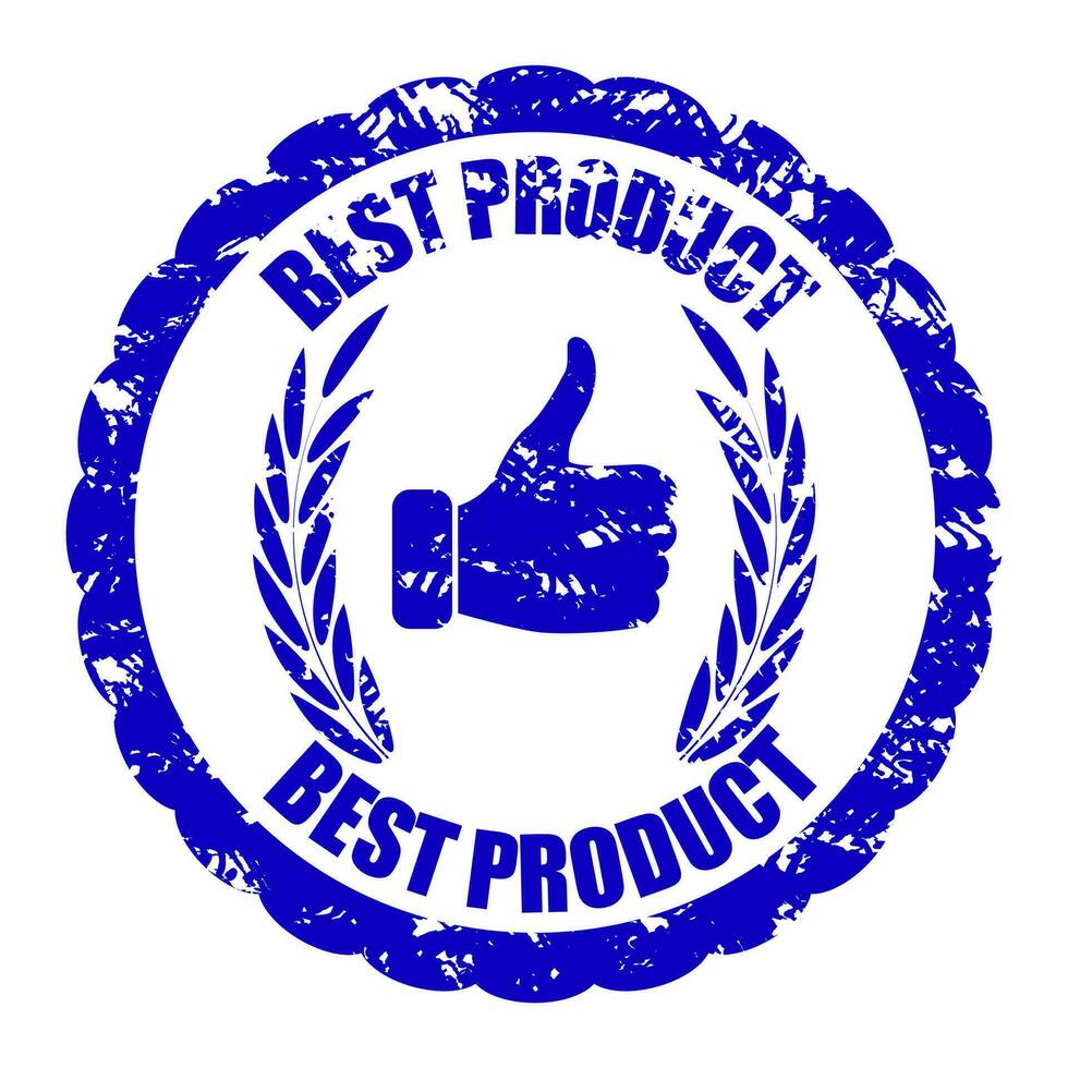 Best product quality rubber stamp for mark item.The best product seal with laurel wreath, consumer quality, guarantee mark for retail business, advertising attract. Vector illustration