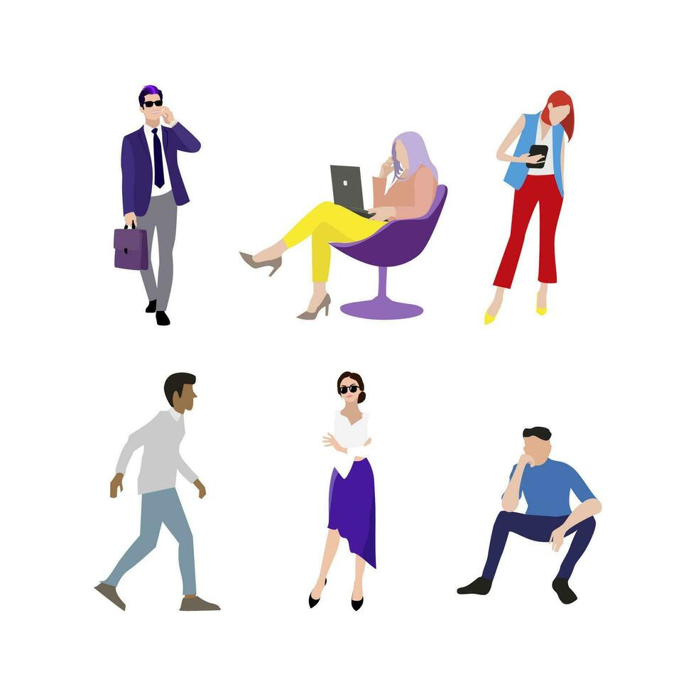 Confident business people man and woman. Illustration business people diversity, lady formal speak and man sit in chair vector