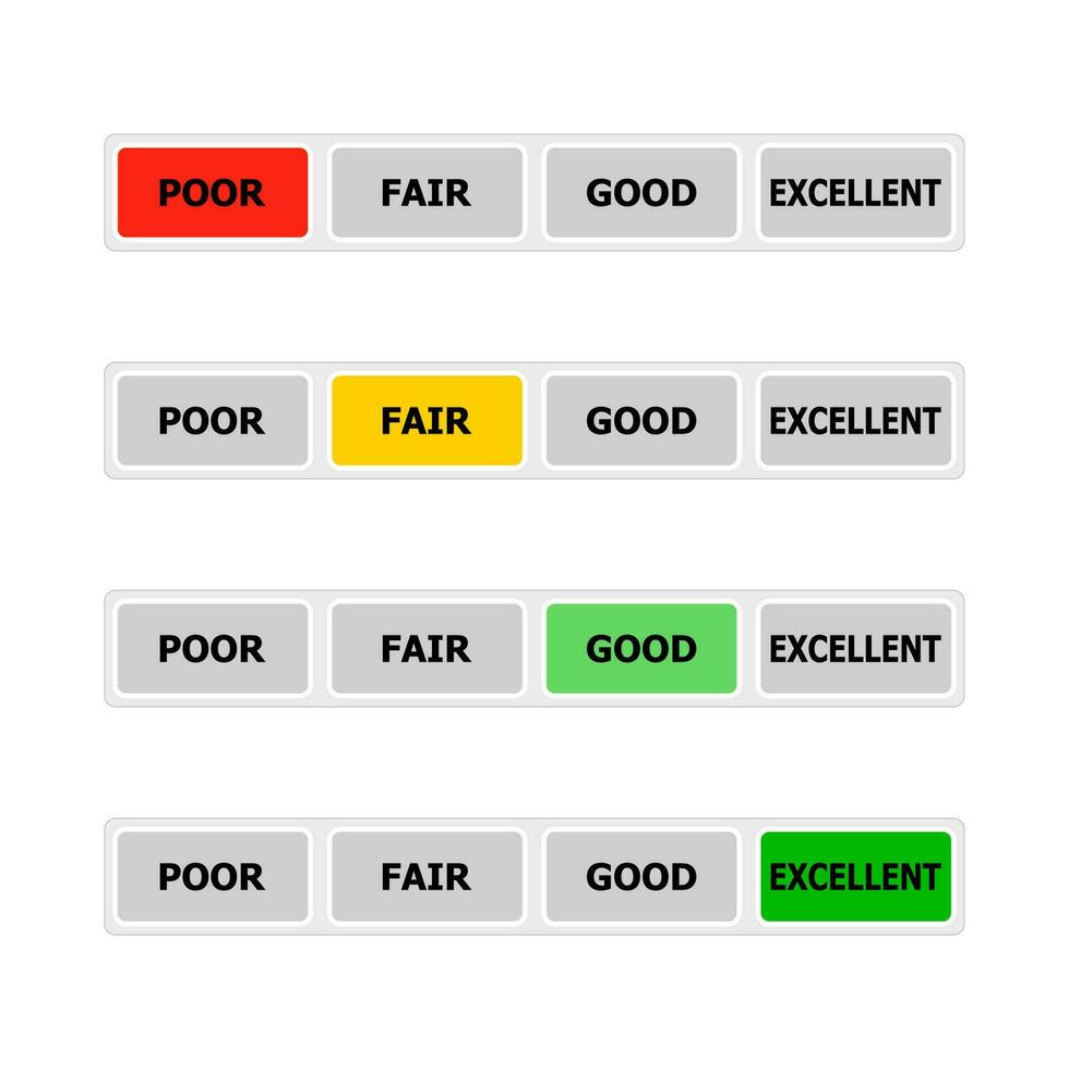 Indicator credit score, colored light up rating level. Vector credit scale in bank app, ui with gleam score level, indicate afford get mortgage or loan illustration