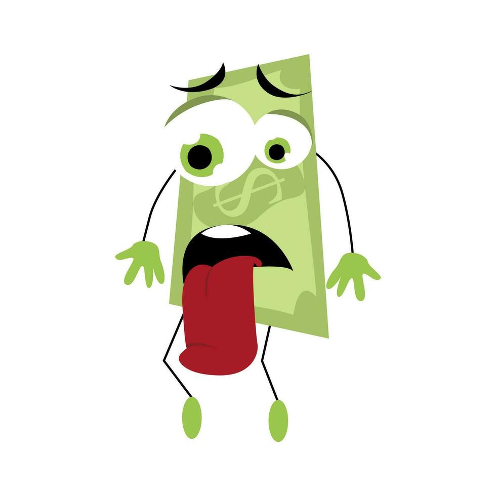 Tired dollar banknote mascot. Vector financial exhausted, illustration crisis currency, money stress