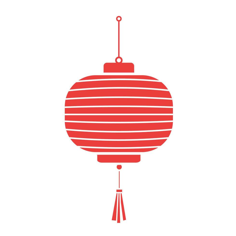 Chinese lantern round shape vector icon illustration with red colored shadow silhouette isolated on plain white background. Lunar chinese new year themed drawing.