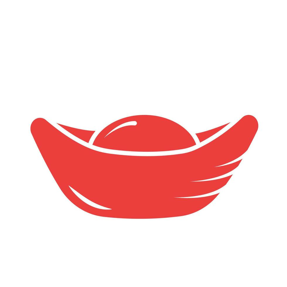 Chinese sycee ingot vector icon illustration with red colored shadow silhouette isolated on plain white background. Lunar chinese new year themed drawing.