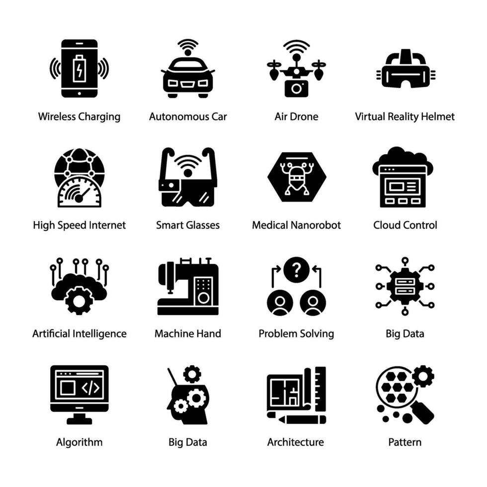 Robotics Glyph Vector Icons Set