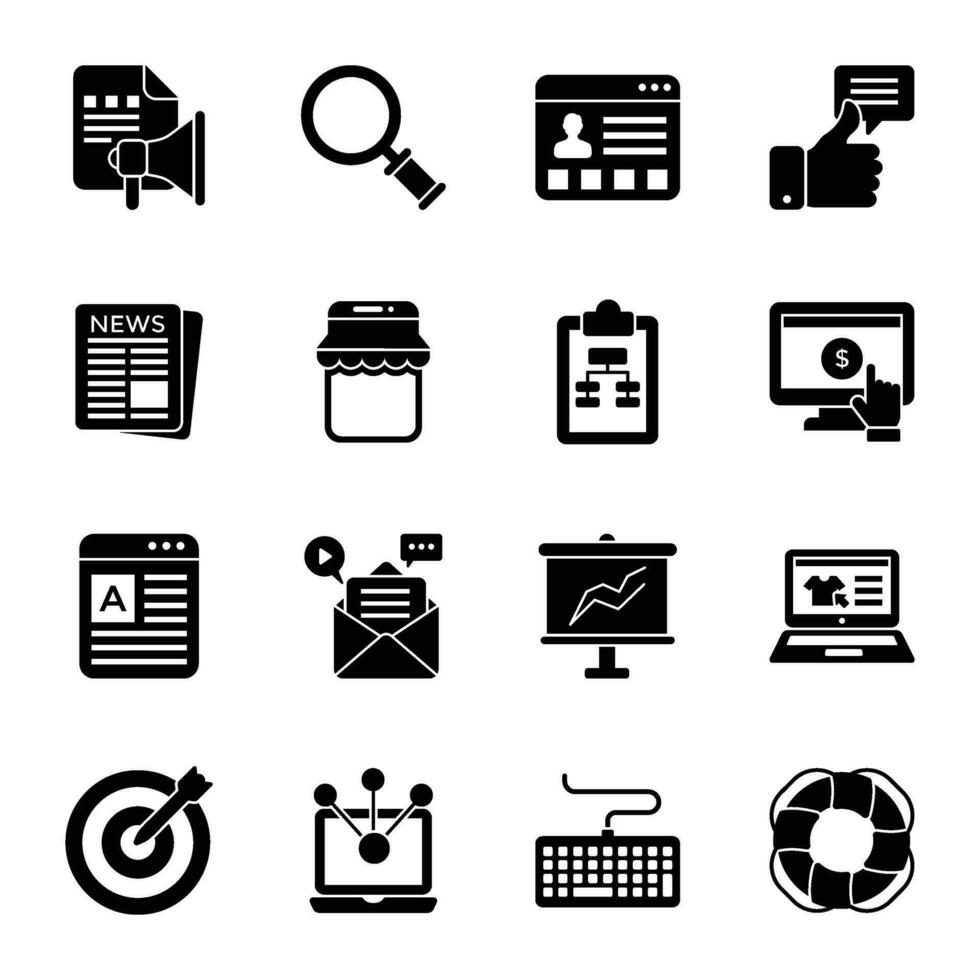 Social Marketing Solid Icon Set vector