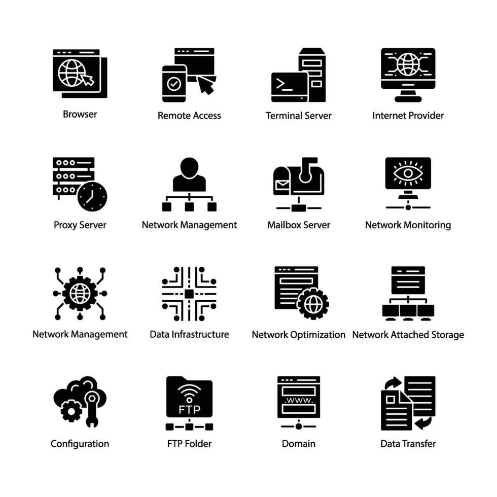 Computer and Web Hosting Glyph Vector Icons