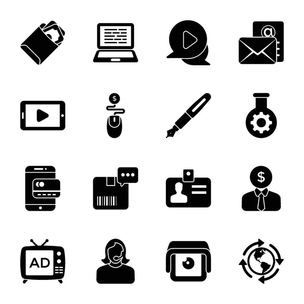 Video Marketing Solid Icon Set vector