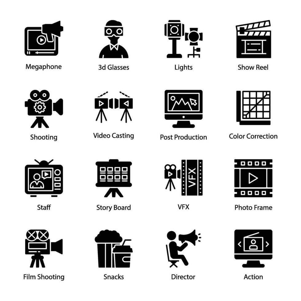 Pack of Film Production and Cinematography Icons vector