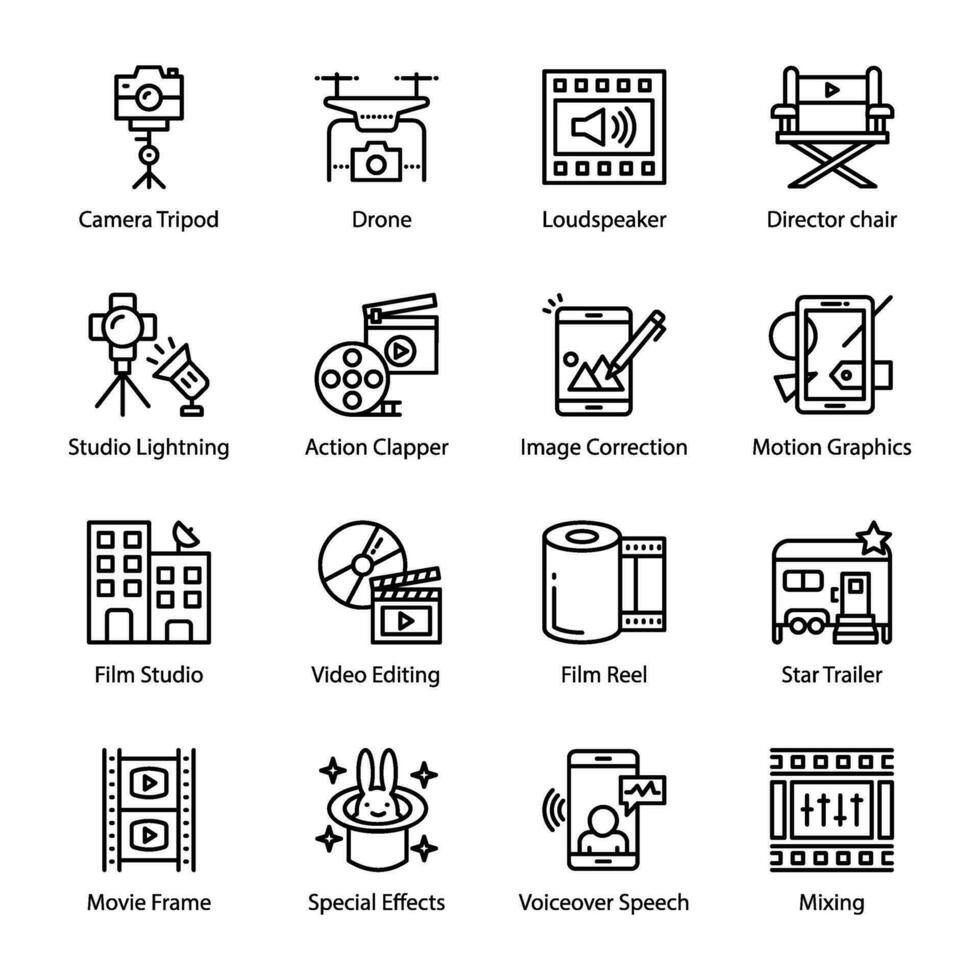 Pack of Film Studio and Cinematography Icons vector