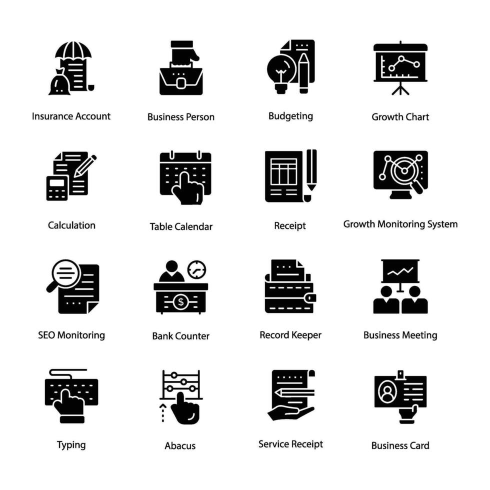 Pack of Business and Budget Glyph Icons vector