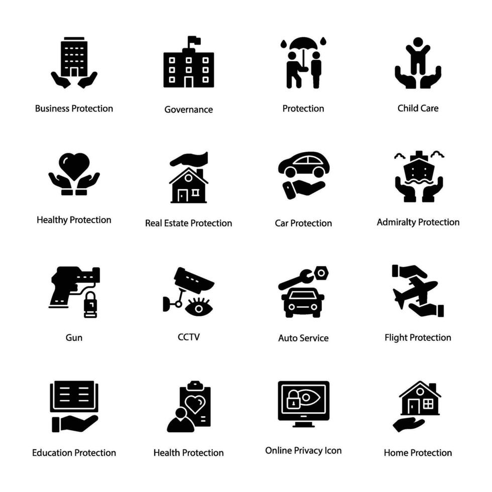 Protection Glyph Vector Icons Set