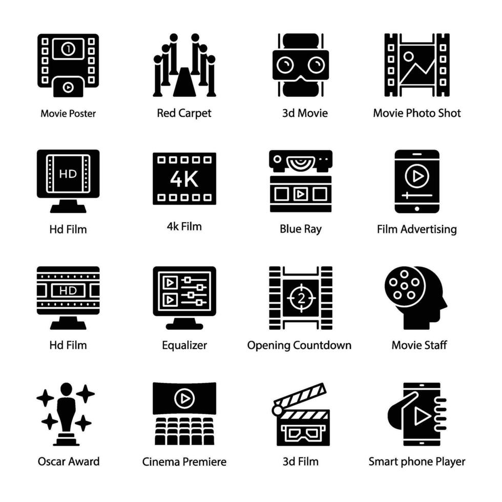 paquete de película disparo íconos vector