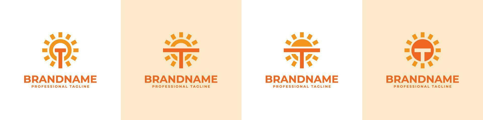 Letter T Sun Logo Set, suitable for business related to solar with T initial vector