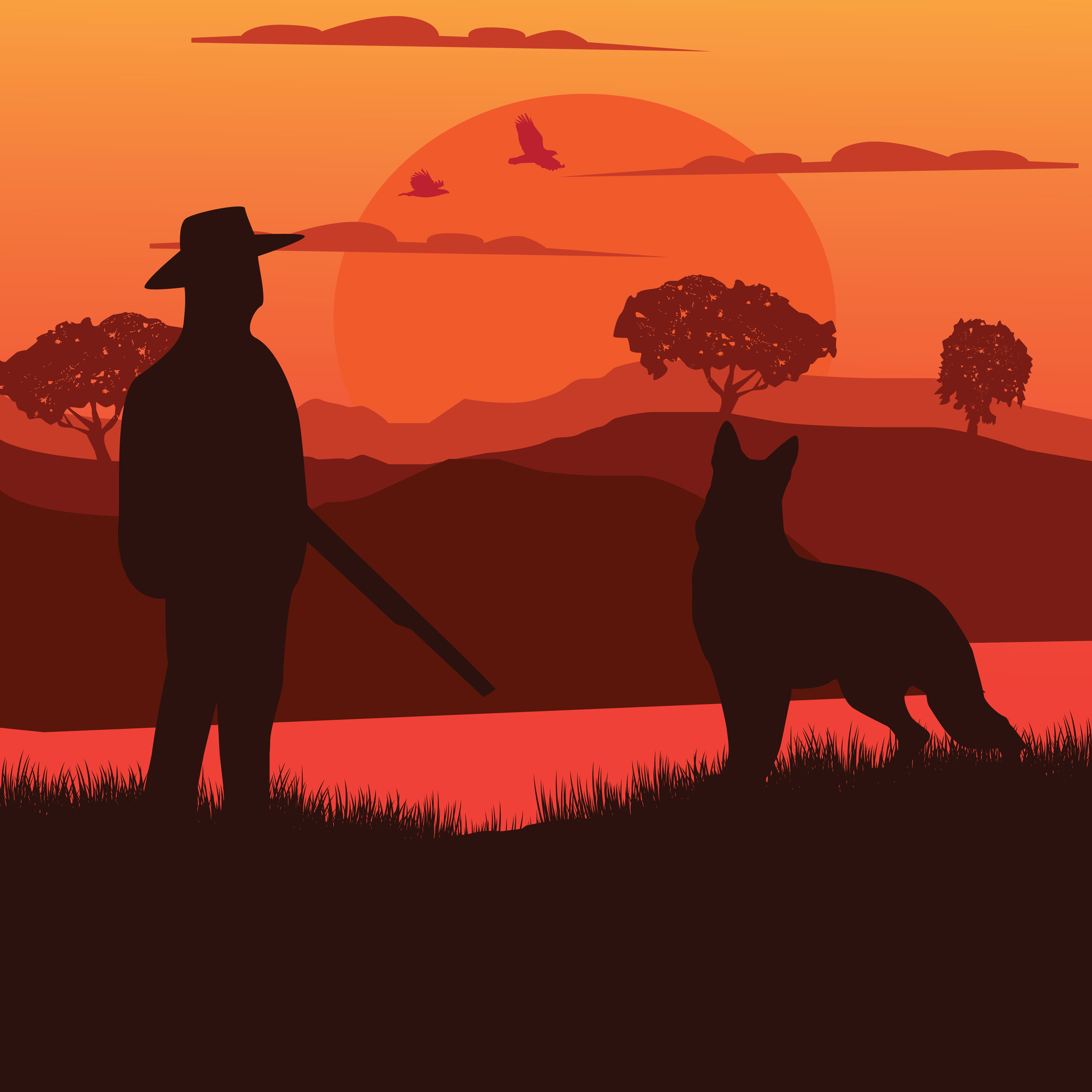 hunter on the side river 36044448 Vector Art at Vecteezy