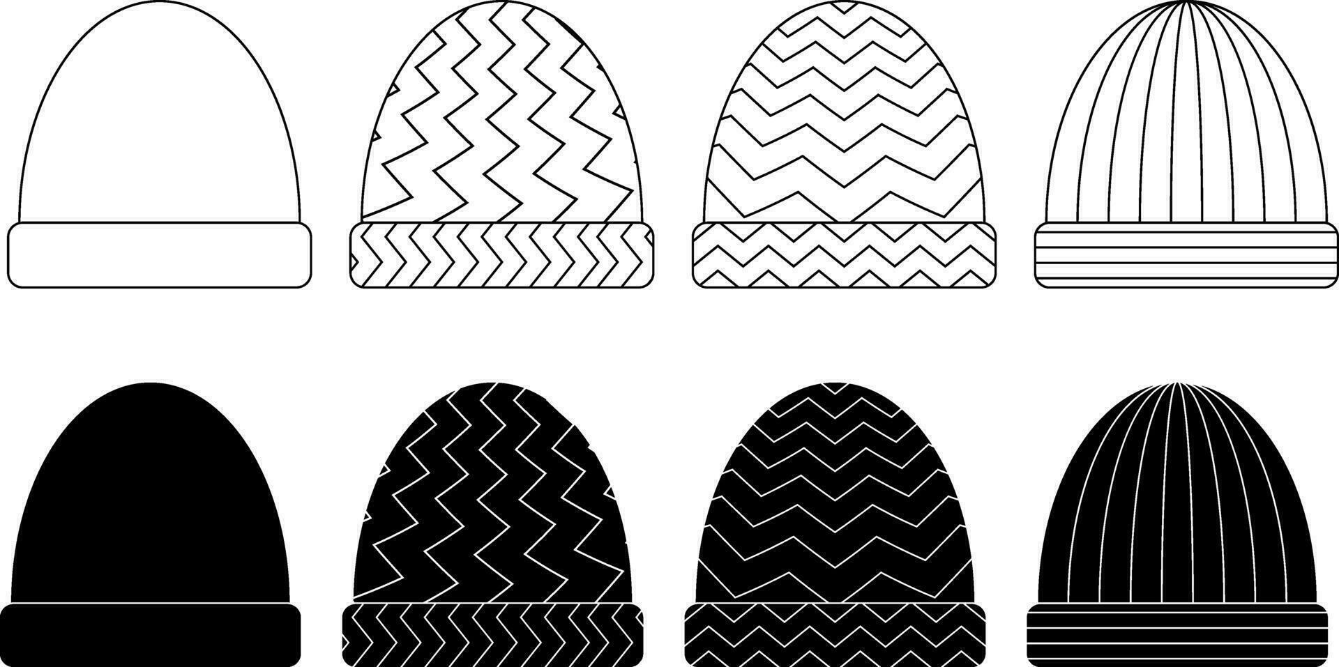 outline silhouette wool beani cap icon set vector