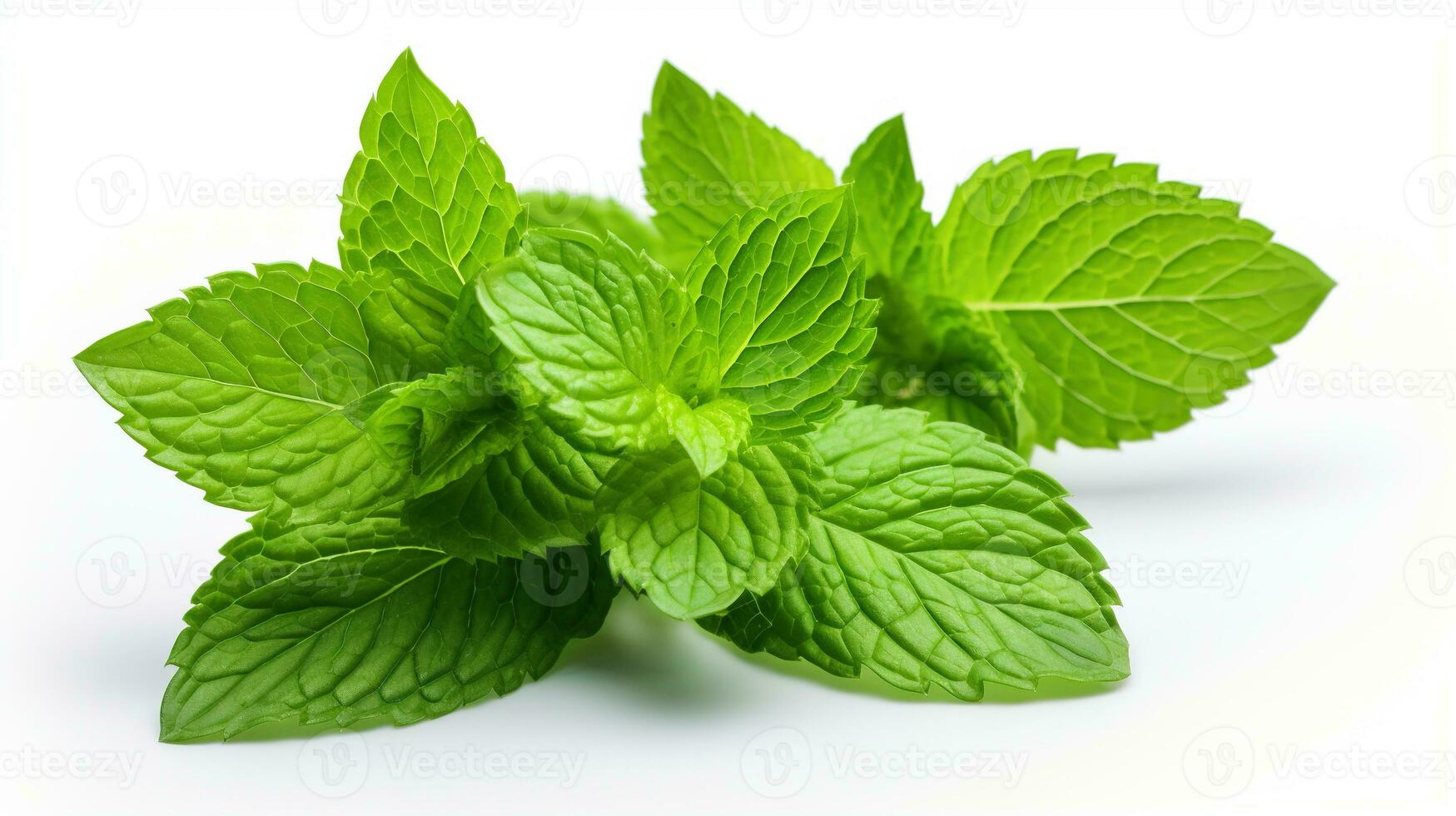 AI generated Mint Leaves on White Background. Leaf, Fresh, Cool photo