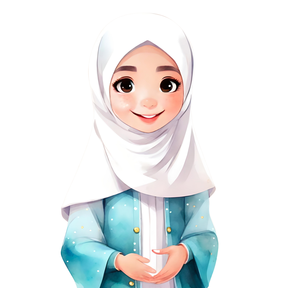 AI generated Half Length Portrait Of Smiling Islamic Little Hijab Girl Isolated Transparent Illustration png
