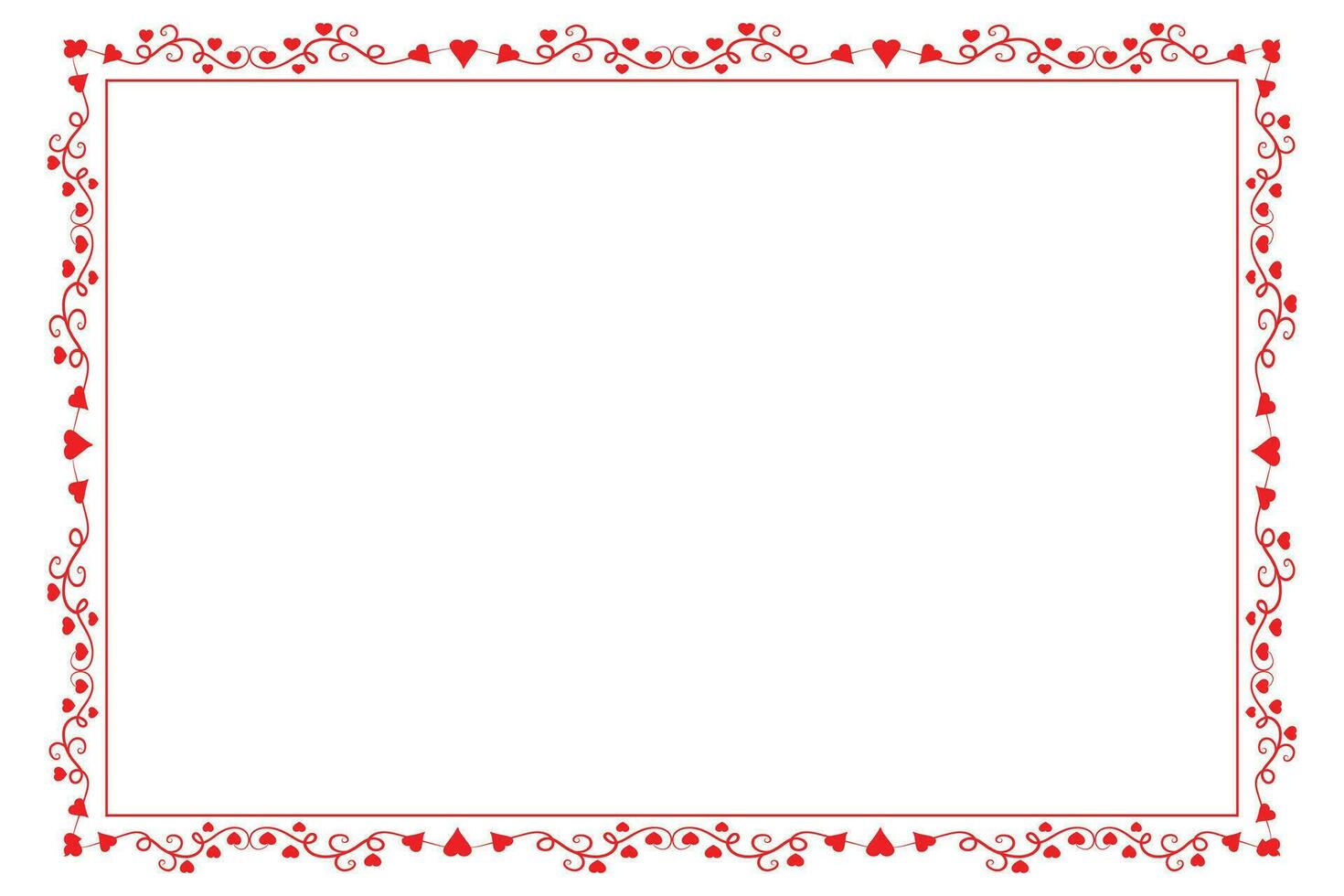 Heart Swirl Romantic Love ornaments isolated border layout, red hearts ornate award frame border, Valentines Day Card Border Square frame design, decorative heart rectangle frame vector element