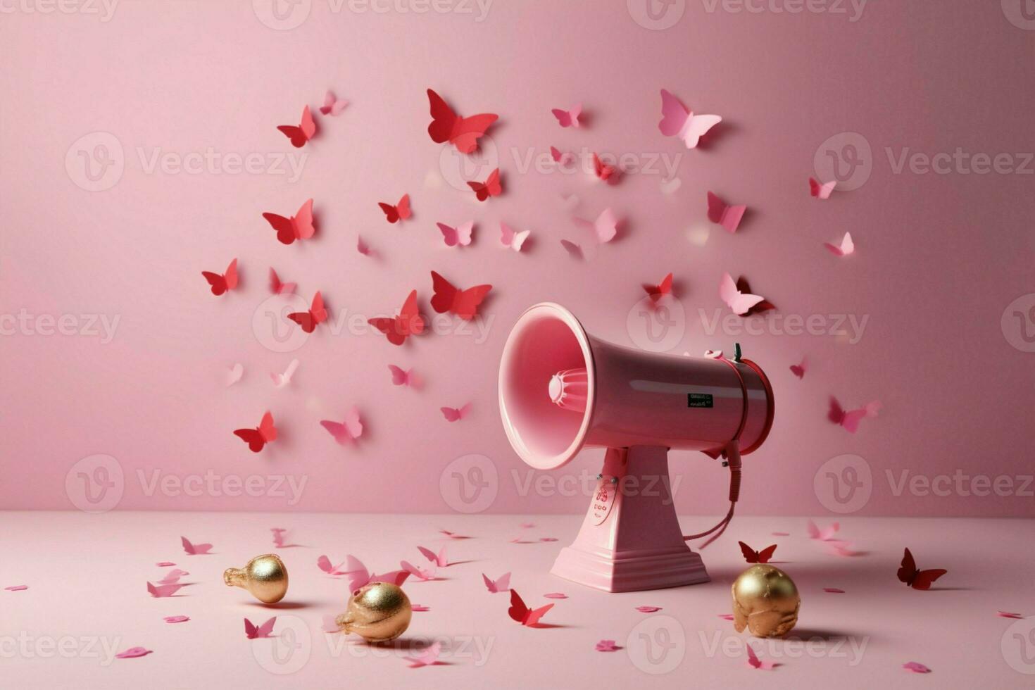 AI generated Its a girl celebration Pink megaphone with hearts, stars, butterflies photo