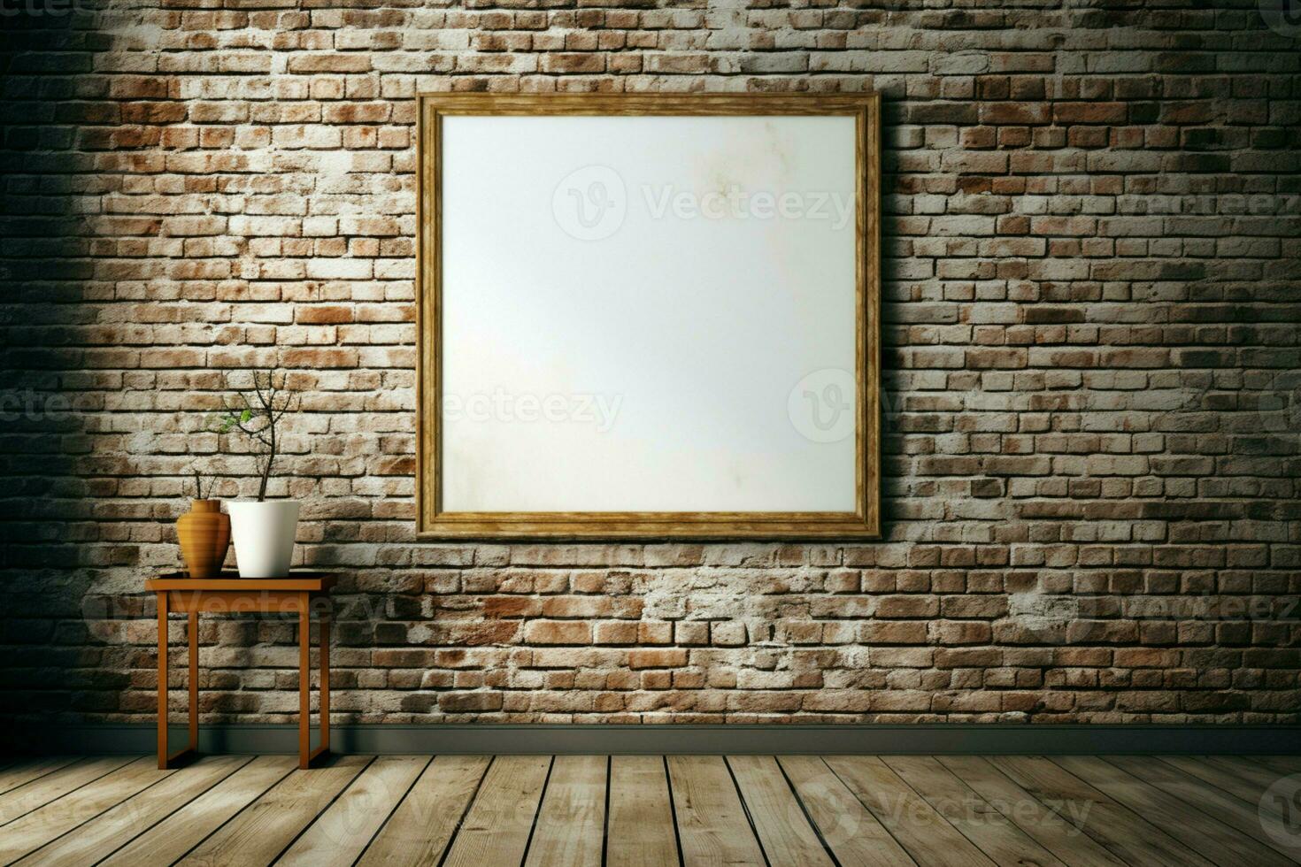 AI generated Timeless elegance Vintage room with white brick wall, wood floor photo