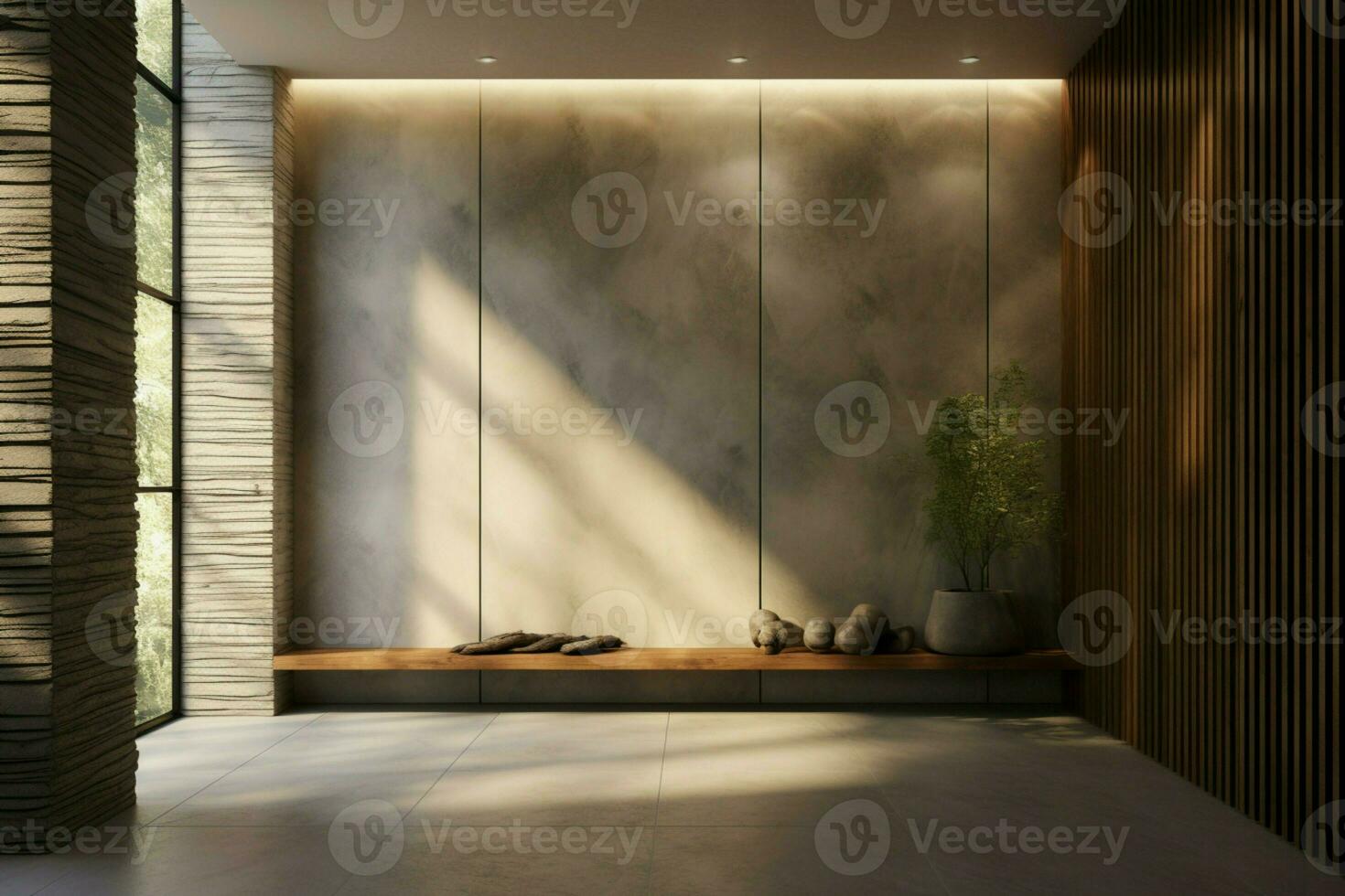 ai generado habitación serenidad moderno vacío espacio con natural tonos, 3d representación foto