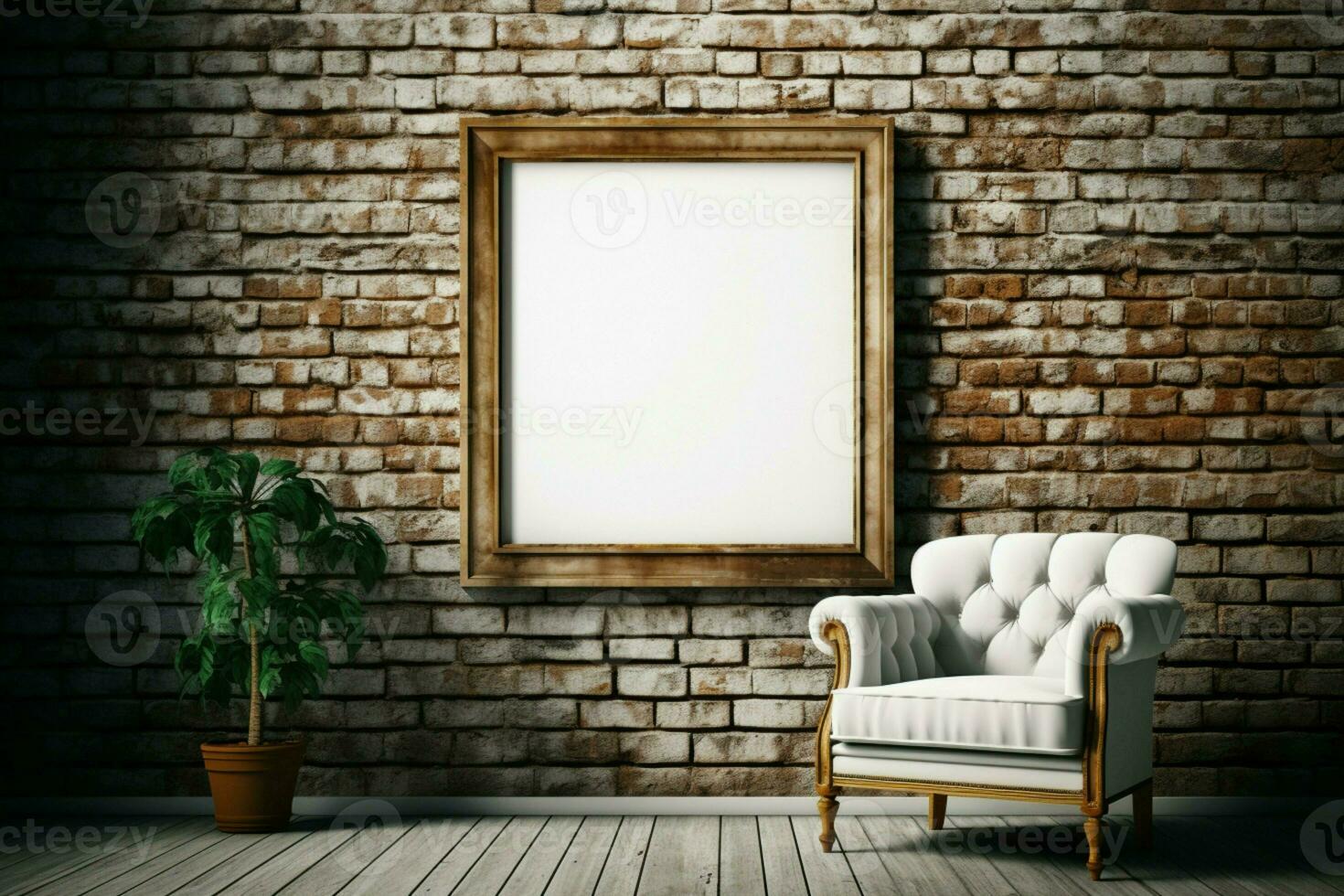 AI generated Classic allure Room interior vintage with white brick wall aesthetic photo