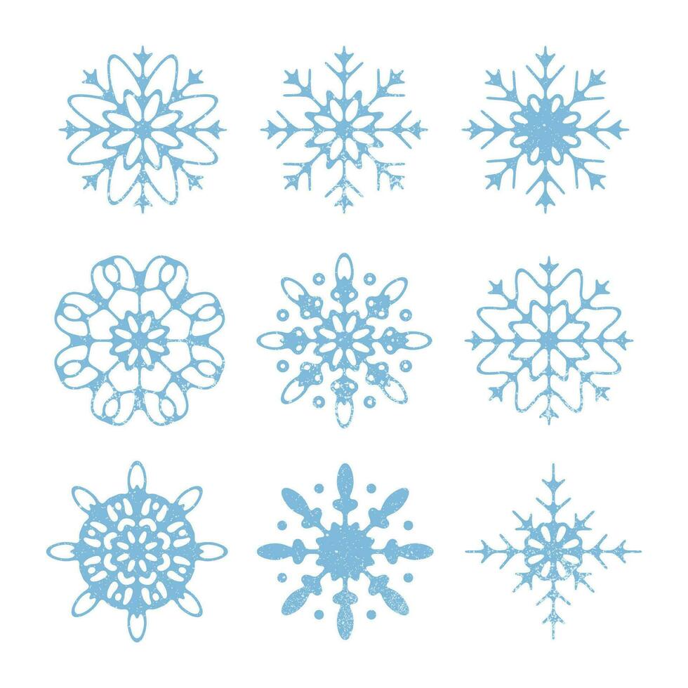 Winter snowflakes in a simple style, silhouette. Vector illustration in hand-drawn flat style