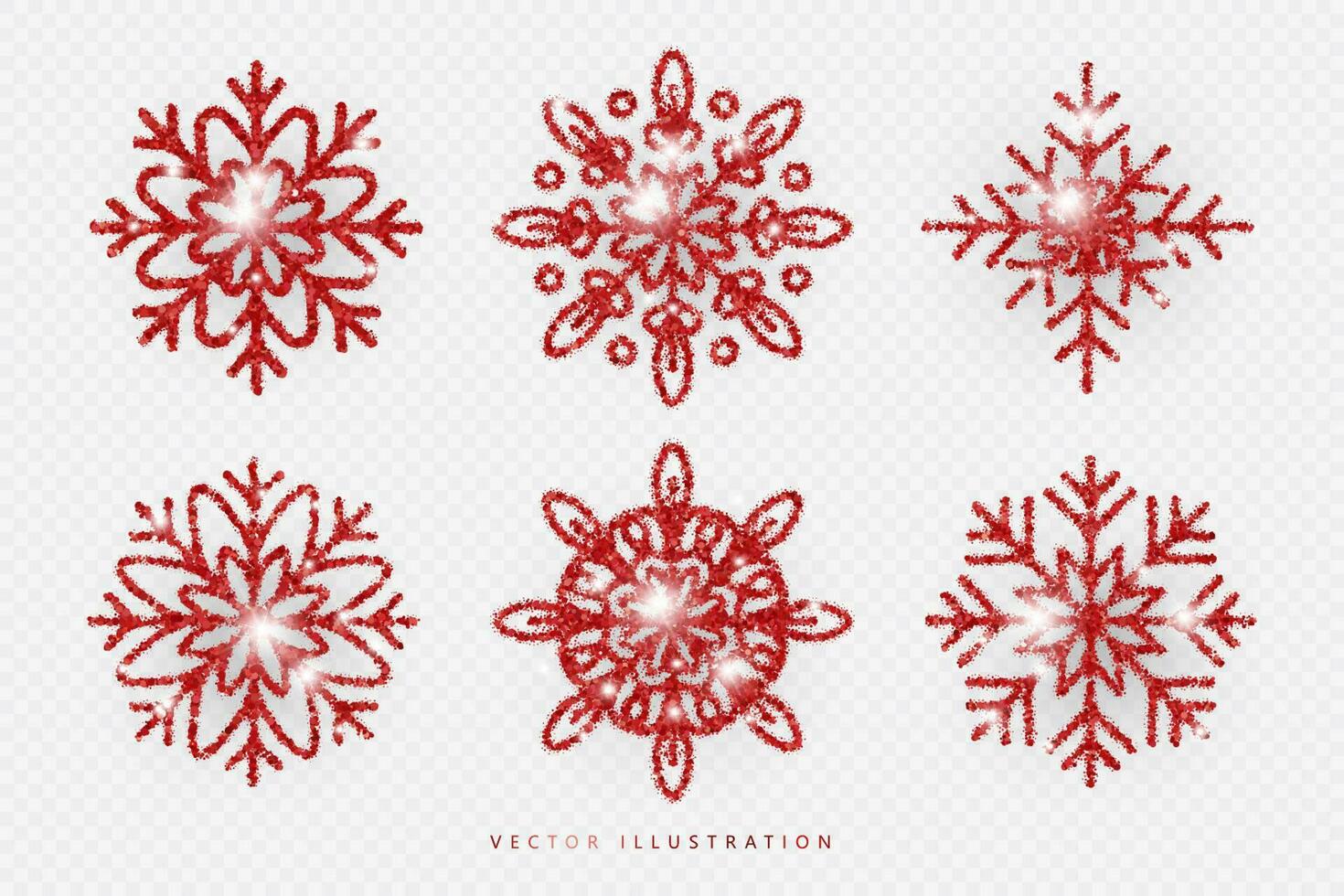 conjunto de rojo Brillantina copos de nieve. Navidad, invierno símbolo. vector ilustración