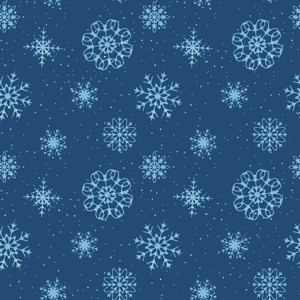 Snowflakes Seamless pattern, Blue Winter's background. Vector illustration in hand drawn style