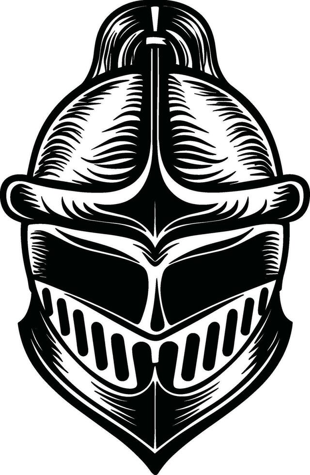 Medieval knight helmet black and white vector graphic isolated on white clean and crisp art