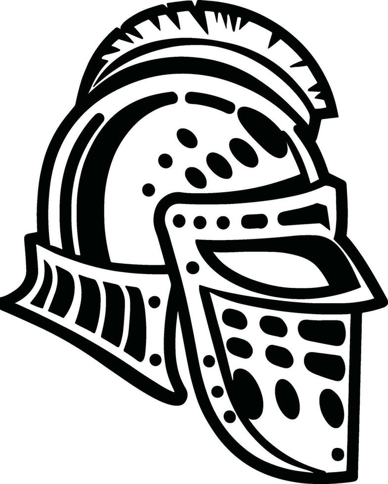 Medieval knight helmet black and white vector graphic isolated on white clean and crisp art