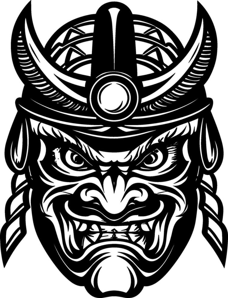 Traditional japanese warrior mask expression demonic face black and white vector japanese glyph soldier