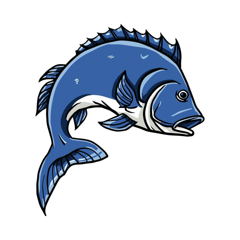 Hand drawn tuna cartoon illustration Vector Bass fish