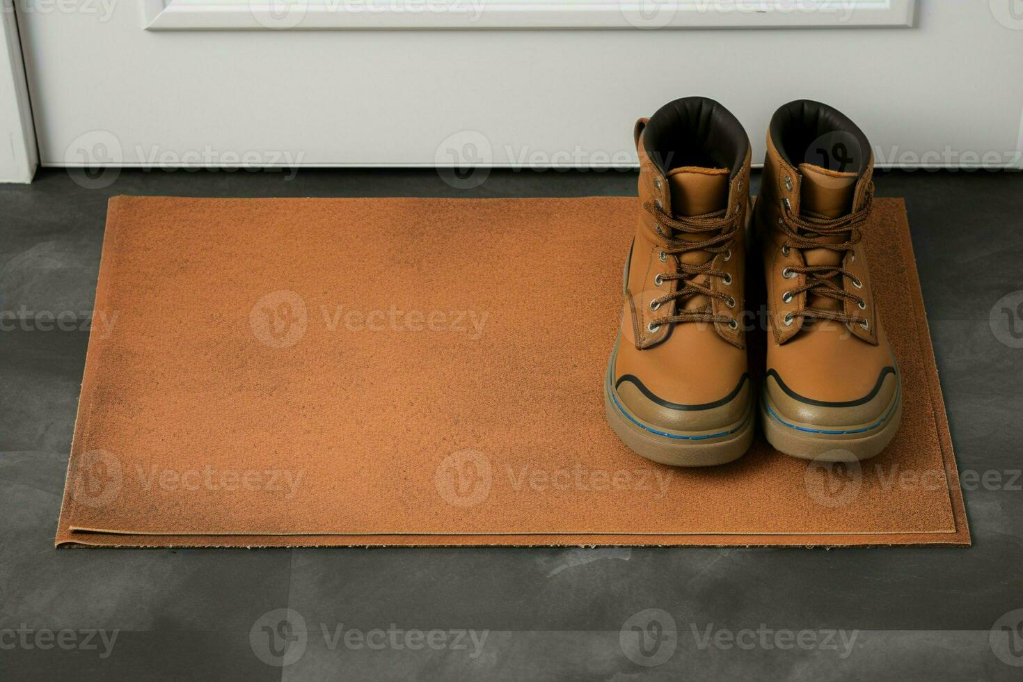 AI generated Welcome mat Brown door mat for cleaning shoes at home photo