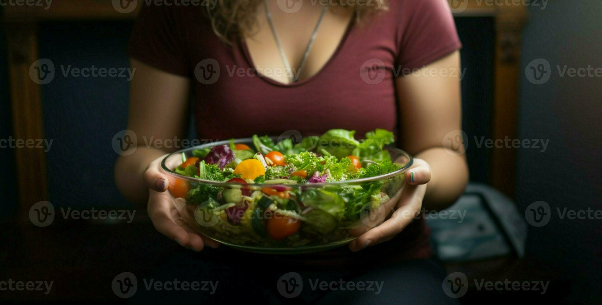 AI generated Diet lifestyle change Overweight woman opts for fresh homemade salad photo