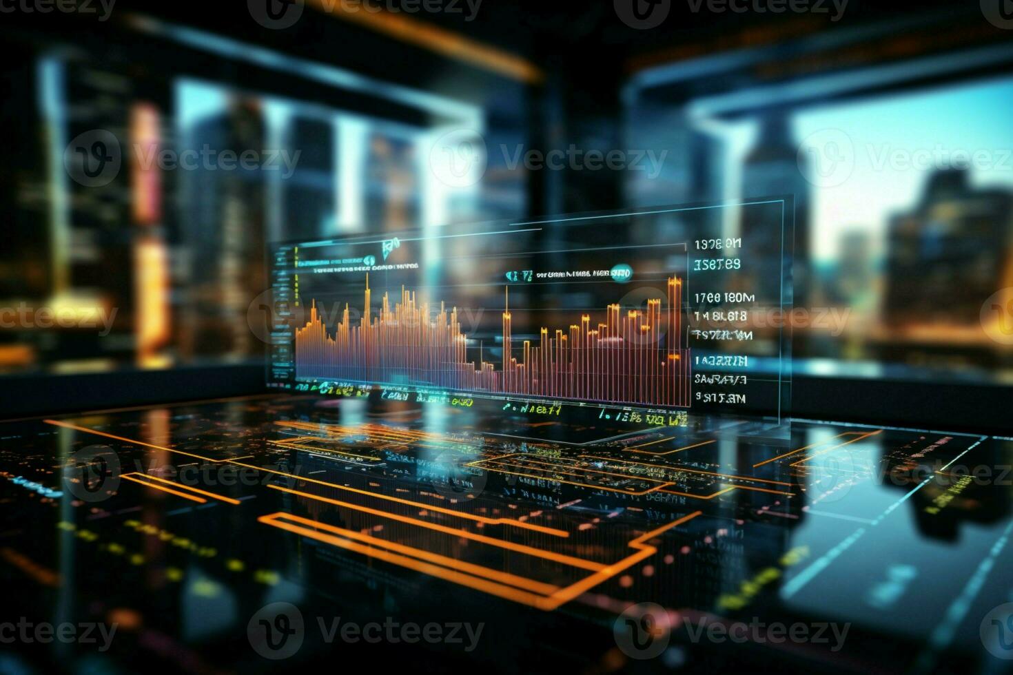 AI generated Innovative finance visualization Futuristic holographic projection showcases dynamic financial data photo