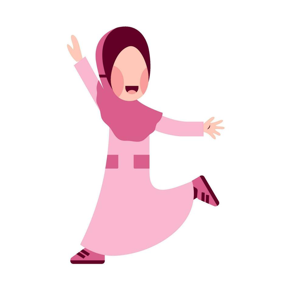 Character Of Happy Hijab Kid vector