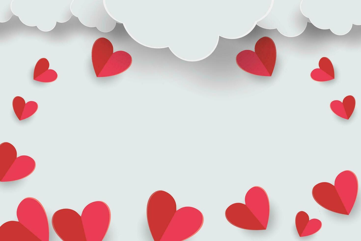 Red heart, pink and white paper cut flying frame to design for Valentine's Day design, Heart Shape of Vector illustration