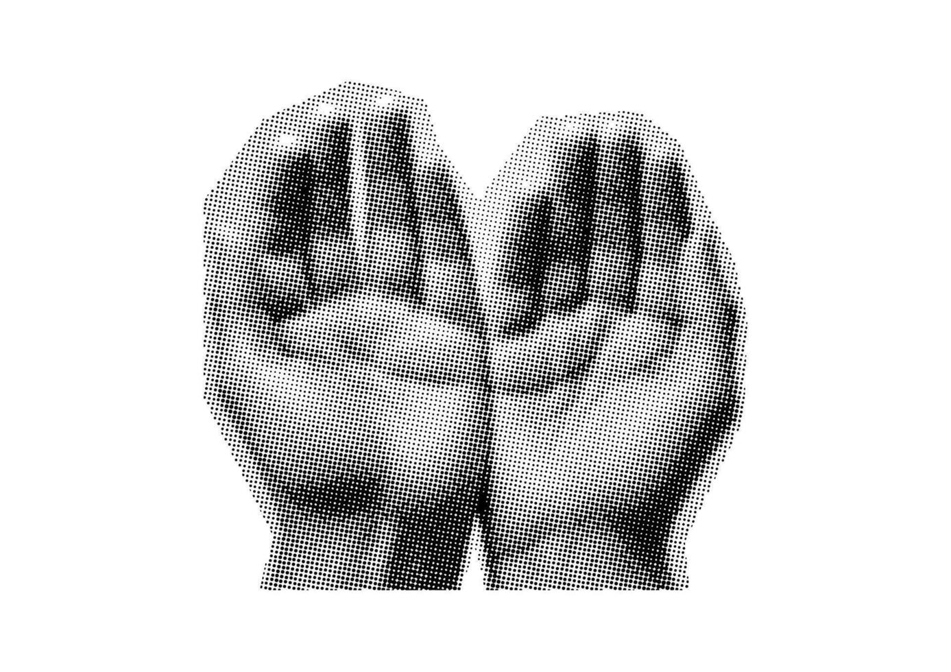 mano, puño, palmera, puntos punk y2k negro y blanco collage elementos vector
