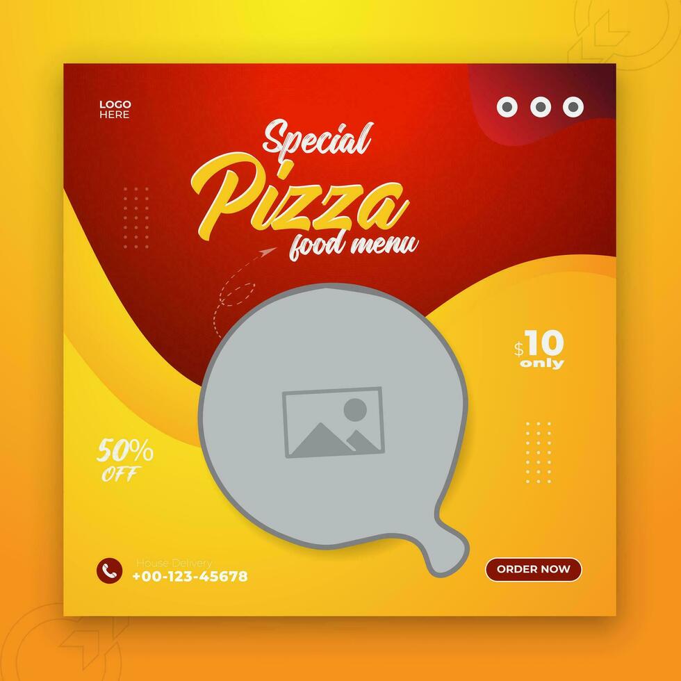 Design with red and orange shapes suitable for pizza and food menu social media post restaurant vector