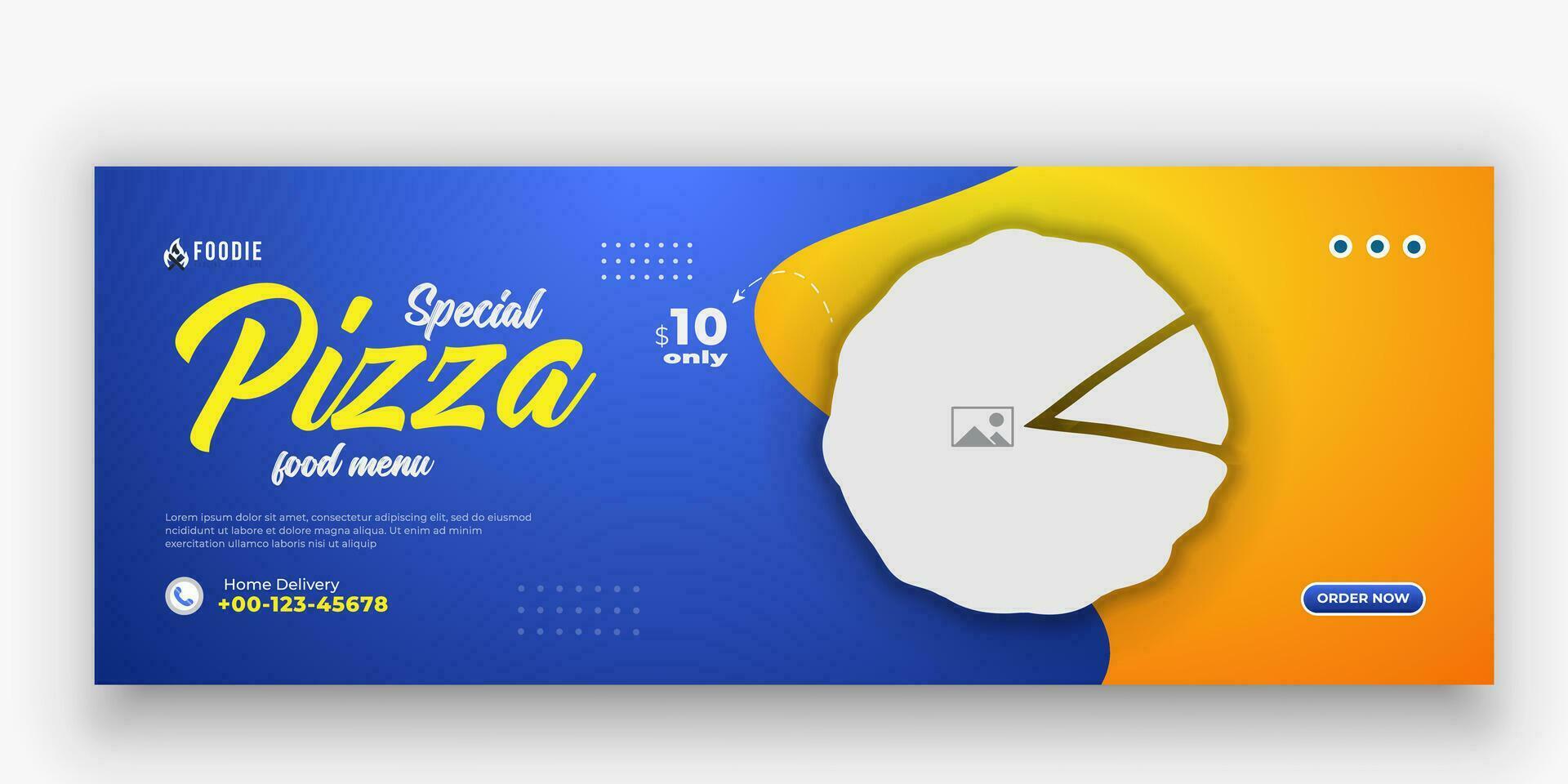 Delicious pizza food menu social media cover, post template for restaurant business, special fresh and healthy burger timeline cover design, webinar for advertising campaign with colorful background vector