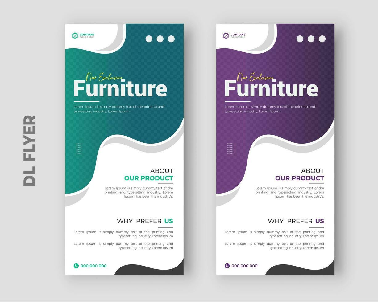 Roll up and furniture interior rack card or home banner dl flyer design template vector
