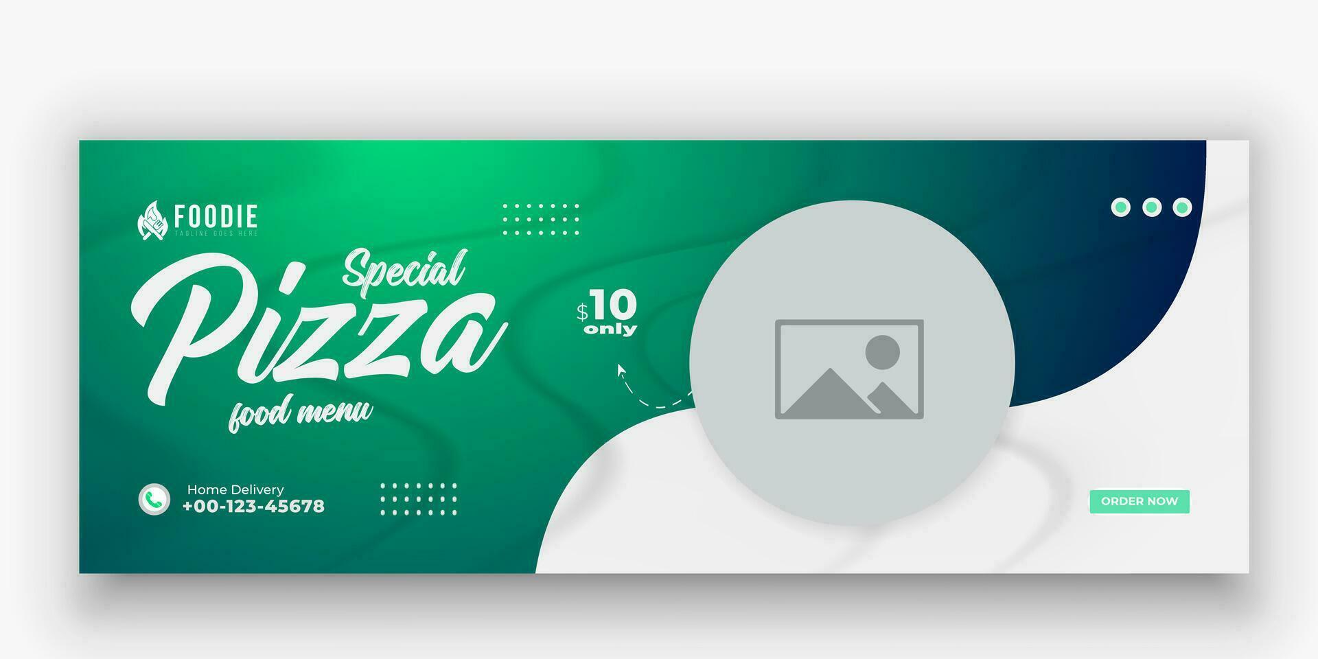 Delicious pizza food menu social media cover, post template for restaurant business, special fresh and healthy burger timeline cover design, webinar for advertising campaign with colorful background vector