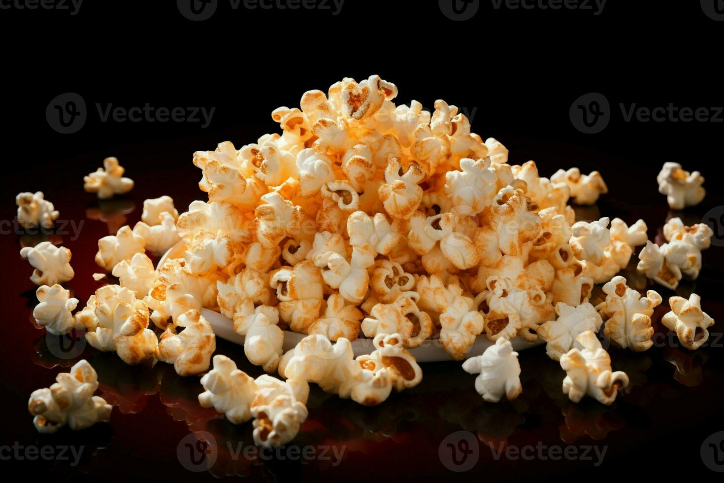 AI generated Popcorn perfection Isolated on black, capturing the essence of cinema photo