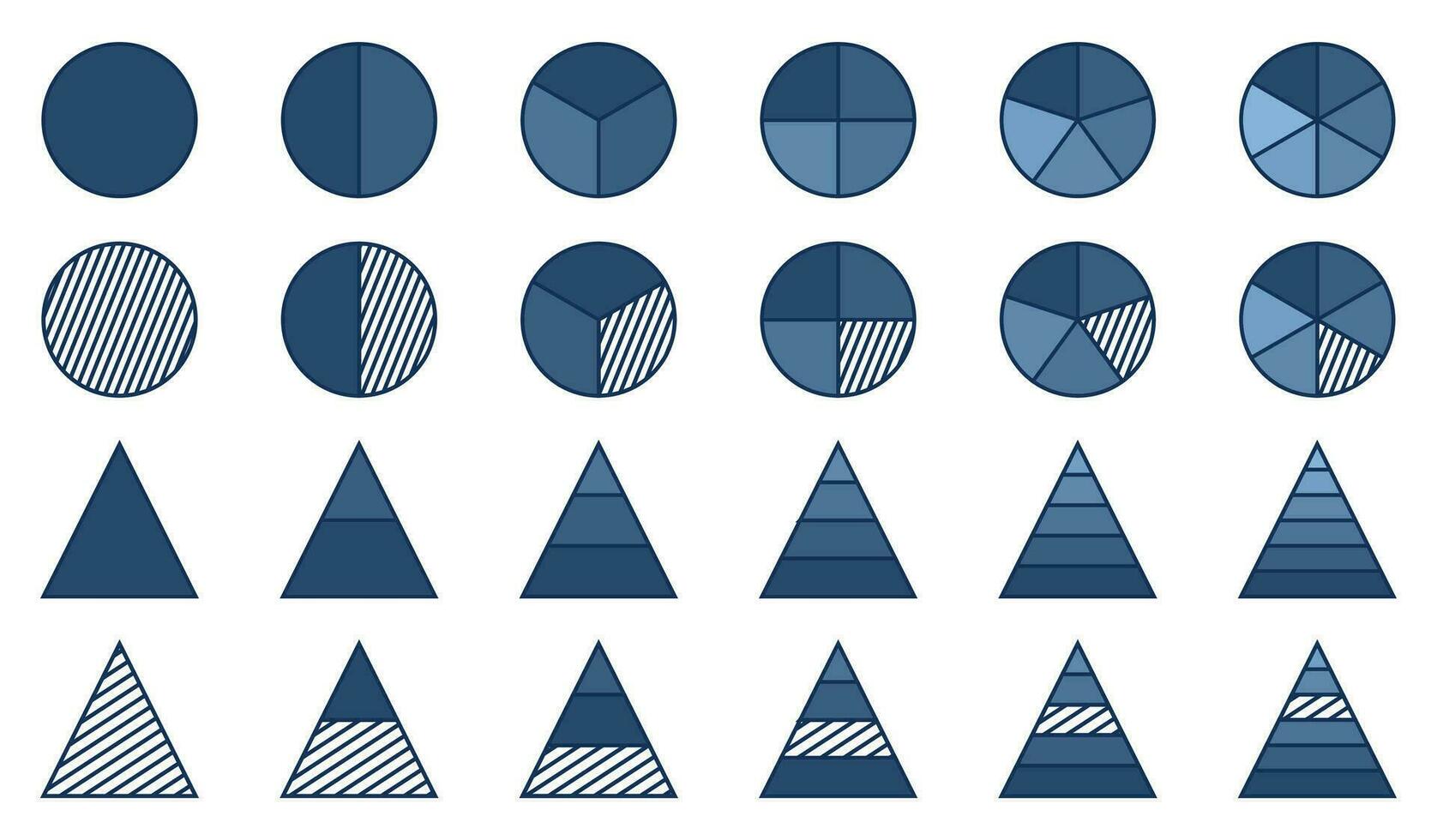 Set of diagram or division icons. round and triangle design isolated on white background. vector for web, app, template, ui.