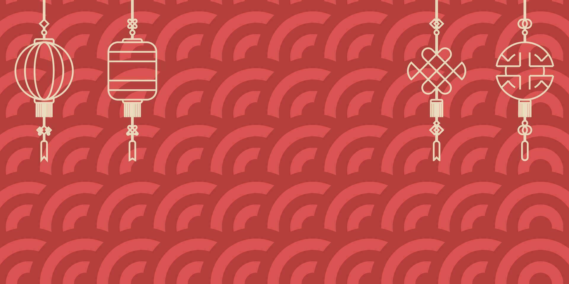 beautiful red chinese new year background. free copy space area design with lantern line ornament. vector for greeting cards, posters, banners, social media, web.