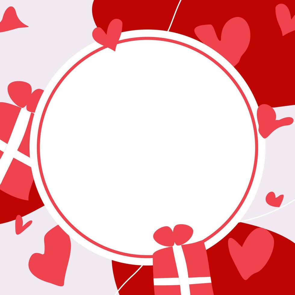 contento san valentin día saludo tarjeta antecedentes. vector gratis Copiar espacio zona con corazón y regalo caja elementos. rojo diseño para carteles, social medios de comunicación, web, pancartas