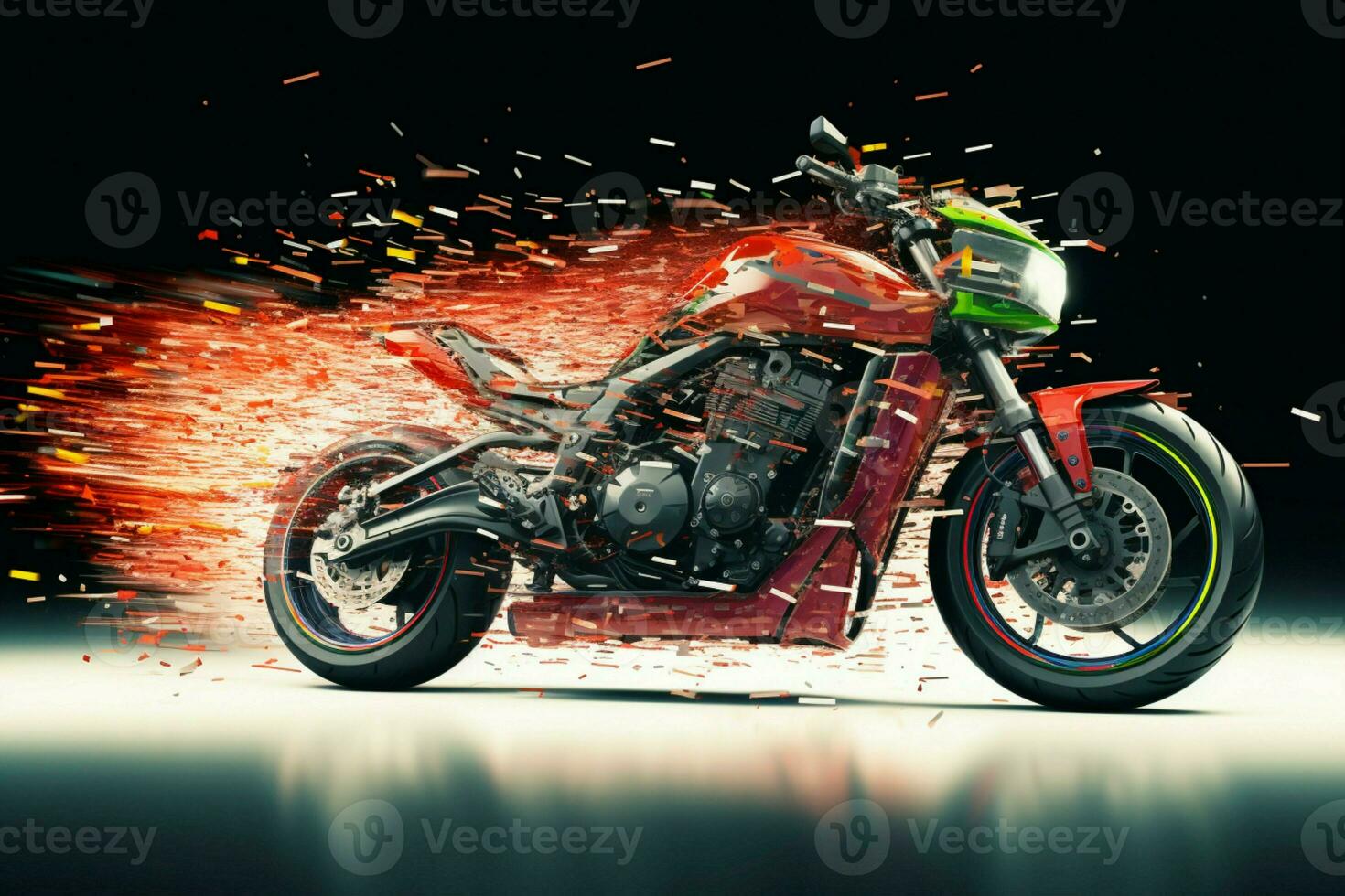 AI generated Pixelated motion Trails behind a heavy bike, dynamic pixel effect photo